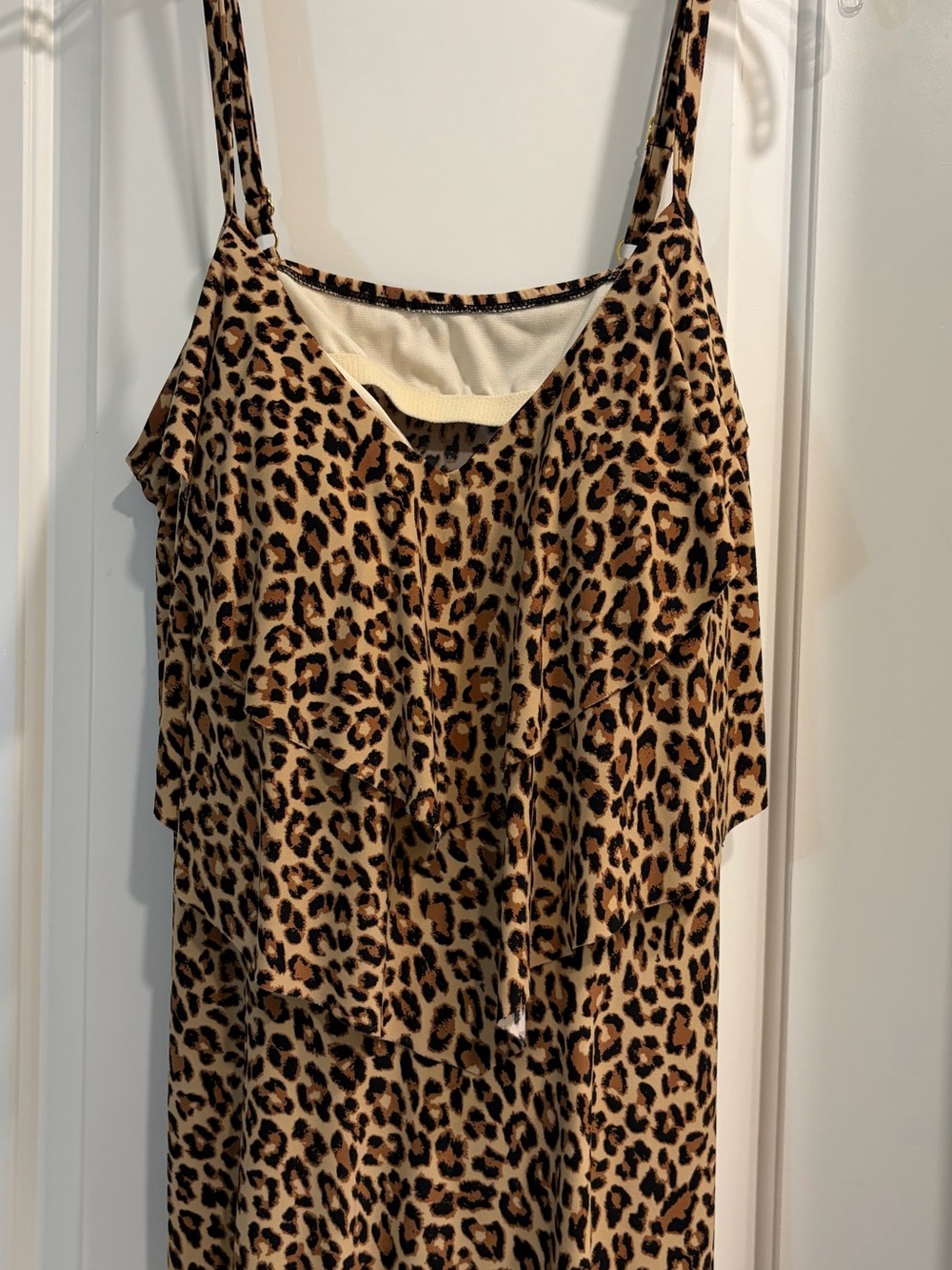 Aqua Green Leopard Print Ruffle Swim Cover-Up in Tan and Black